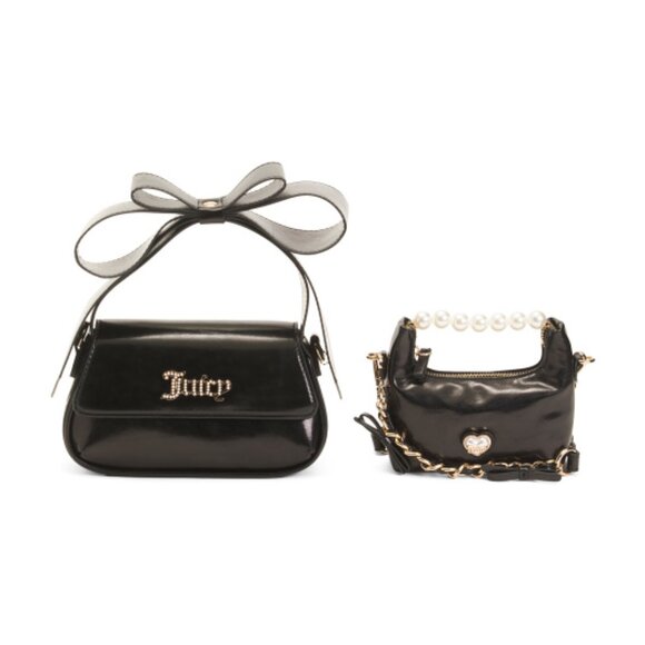 JUICY COUTURE 2pc Top Handle Shoulder Bag And Clutch Set Black - Picture 3 of 4